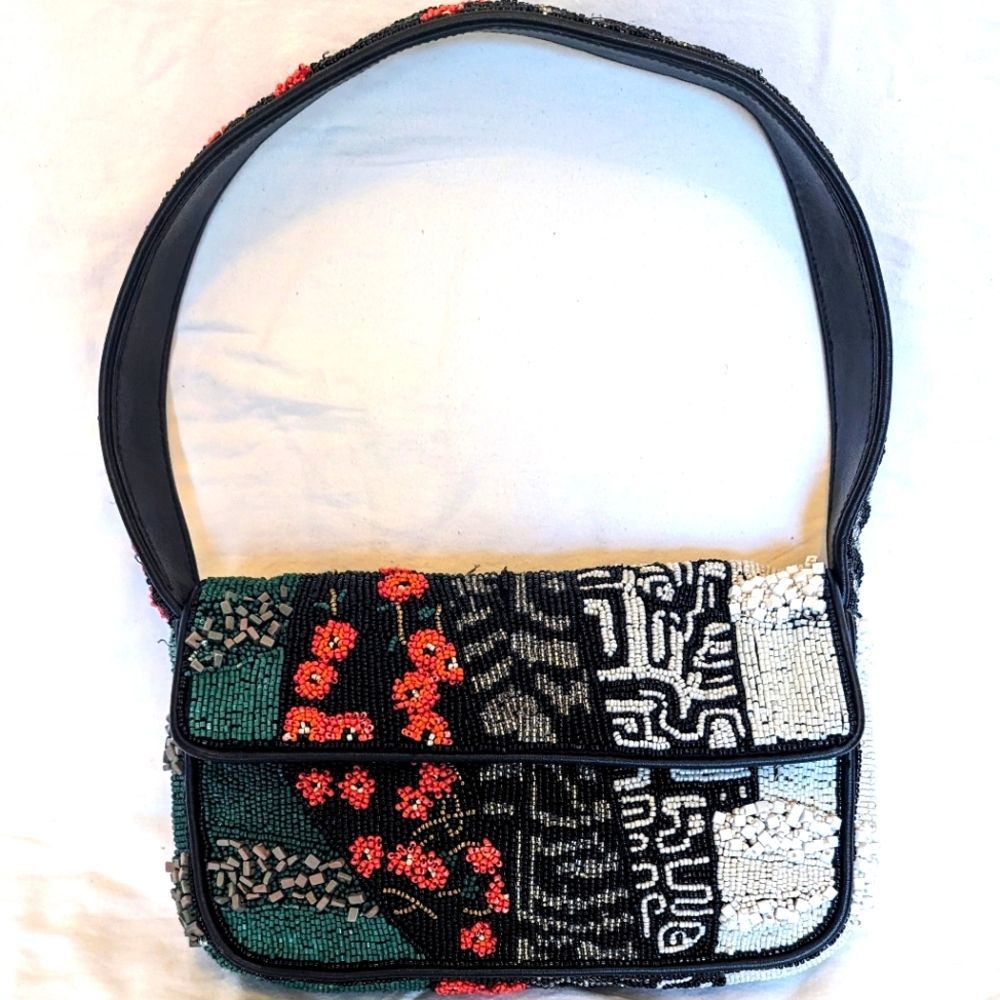 Staud Black Patchwork Muti-pattern Tommy Beaded Bag